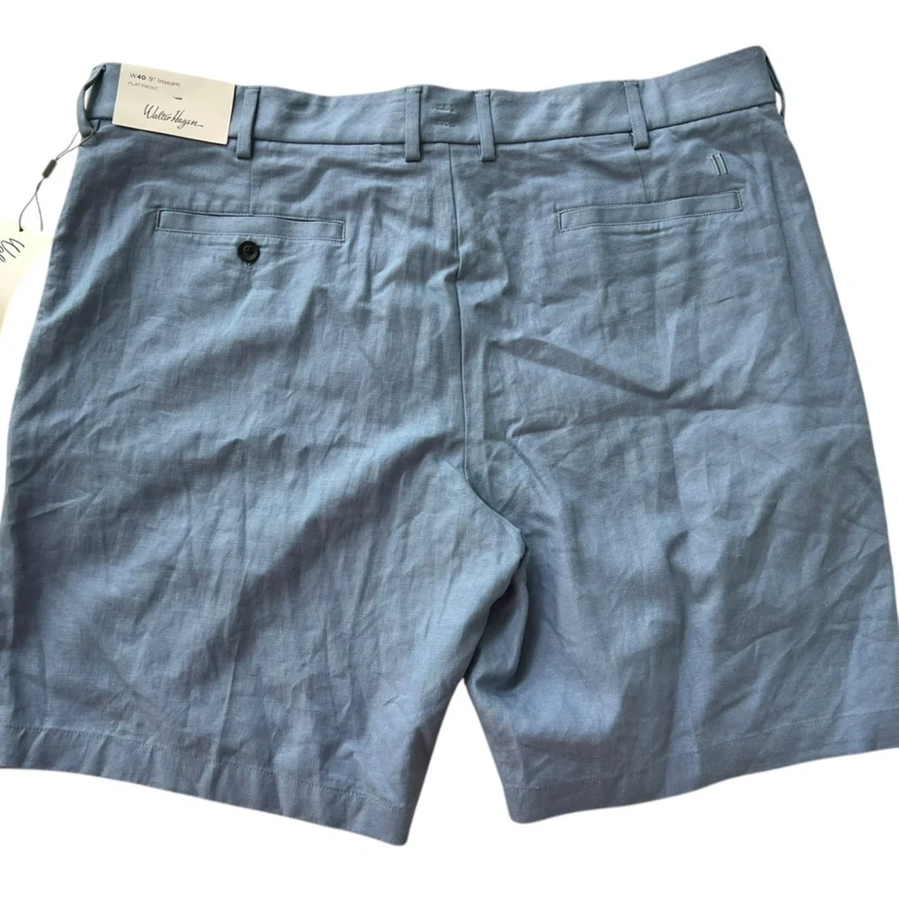 NWT Walter Hagen Men’s 9” Flat Front Clubhouse Linen Shorts in Grey Sky size 40